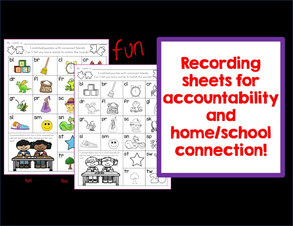 A phonemic awareness center recording sheets teach magically
